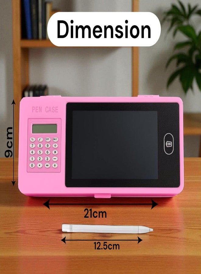 تارا13 علبة أقلام رصاص فريدة من نوعها من تيرا 13 مزودة بشاشة LCD وآلة حاسبة (قطعة واحدة)، وحافظة لوحة رسم مع زر مسح وقلم كتابة، هدية تذكارية لحفلات أعياد الميلاد، علبة أقلام رصاص للأطفال، حل تخزين سحري للأدوات المكتبية (لون وردي) - Image 3